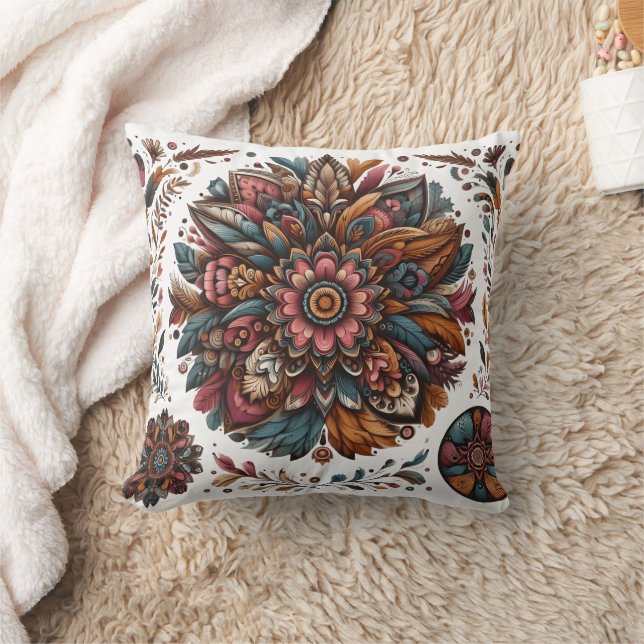 Vibrant floral design with detailed patterns cushion (Blanket)