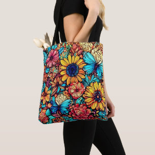 Vibrant Floral Doodle Explosion Tote Bag