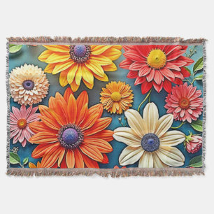 Vibrant Floral Fantasy Design Throw Blanket