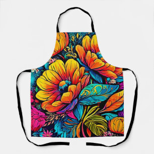 Vibrant Floral Fantasy in Bold Colours Apron