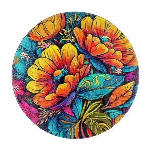 Vibrant Floral Fantasy in Bold Colours Cutting Board