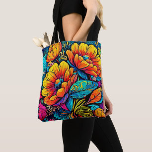 Vibrant Floral Fantasy in Bold Colours Tote Bag