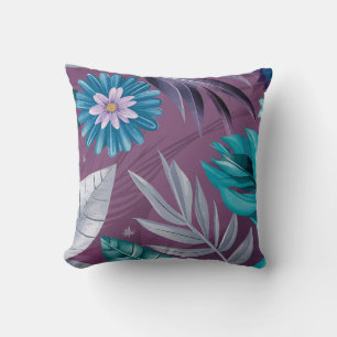 Vibrant Floral Fantasy on Deep Purple Canvas Cushion
