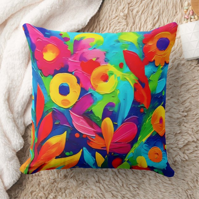 Vibrant Floral Fantasy Painting Cushion (Blanket)