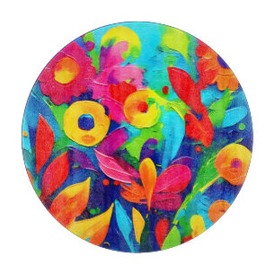 Vibrant Floral Fantasy Painting Cutting Board