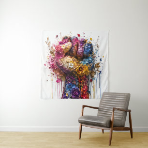 Vibrant Floral Fist Art: Strength And Resistance Tapestry