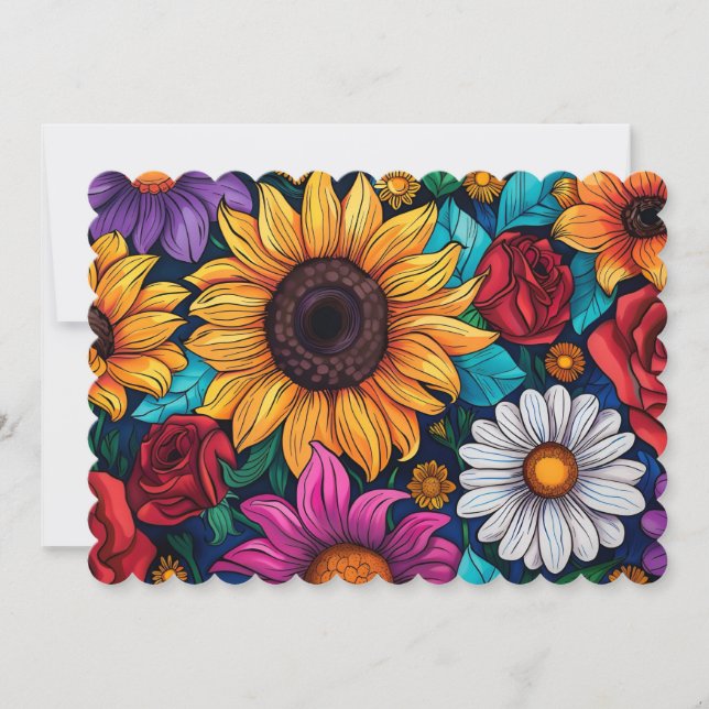 Vibrant Floral Flat Greeting Card – Sunflowers, Ro (Front)
