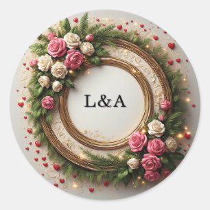 Vibrant Floral Frame Design Classic Round Sticker