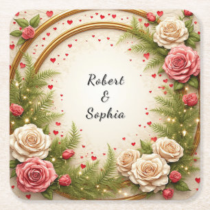 Vibrant Floral Frame Design Square Paper Coaster