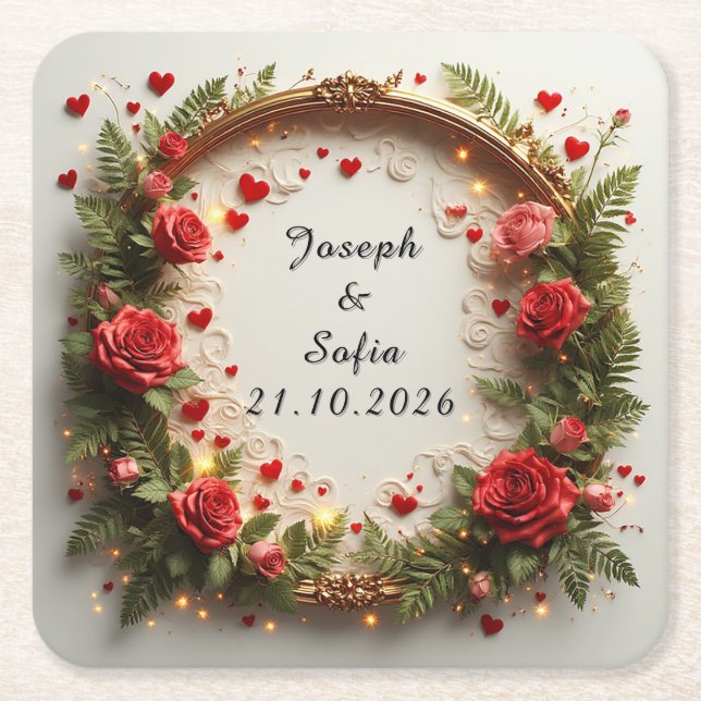 Vibrant Floral Frame Design Square Paper Coaster (Front)