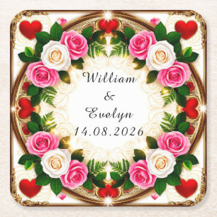 Vibrant Floral Frame Design Square Paper Coaster