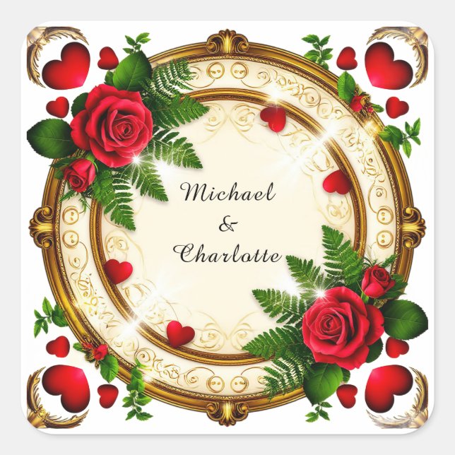 Vibrant Floral Frame Design Square Sticker (Front)