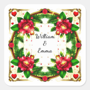 Vibrant Floral Frame Design Square Sticker