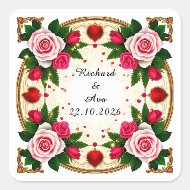 Vibrant Floral Frame Design Square Sticker (Front)