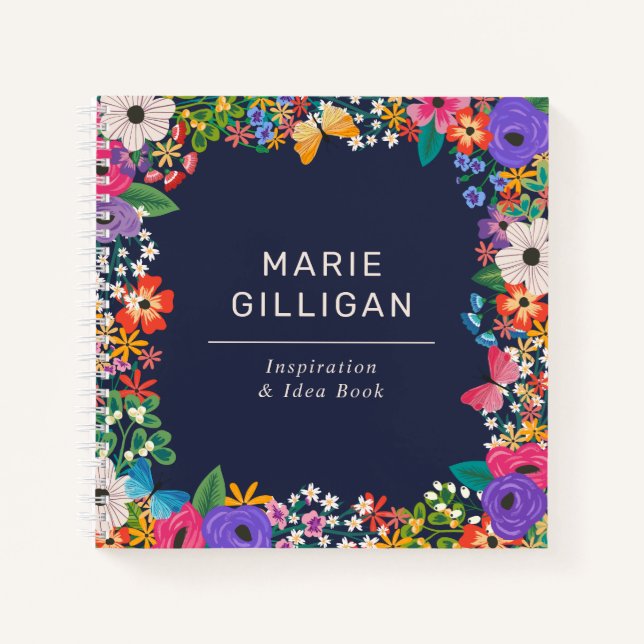 Vibrant Floral Frame with Butterflies Notebook (Front)