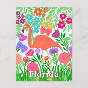 Vibrant Floral Garden Flamingo Design Postcard
