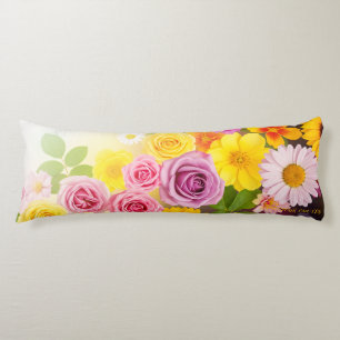 Vibrant Floral Gradient Art – Pink Yellow Purple Body Cushion