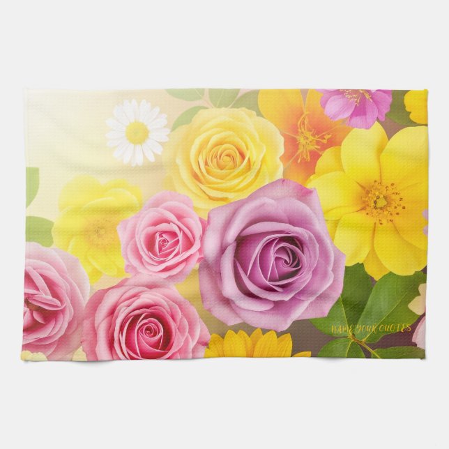 Vibrant Floral Gradient Art – Pink Yellow Purple Tea Towel (Horizontal)