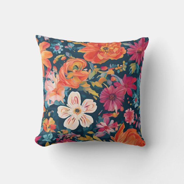 Vibrant Floral Graphic Art Cushion (Front)