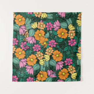 Vibrant Floral: Green Background Vintage. Tapestry