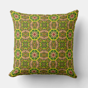 Vibrant Floral Green Red Ornate Pattern Design Cushion
