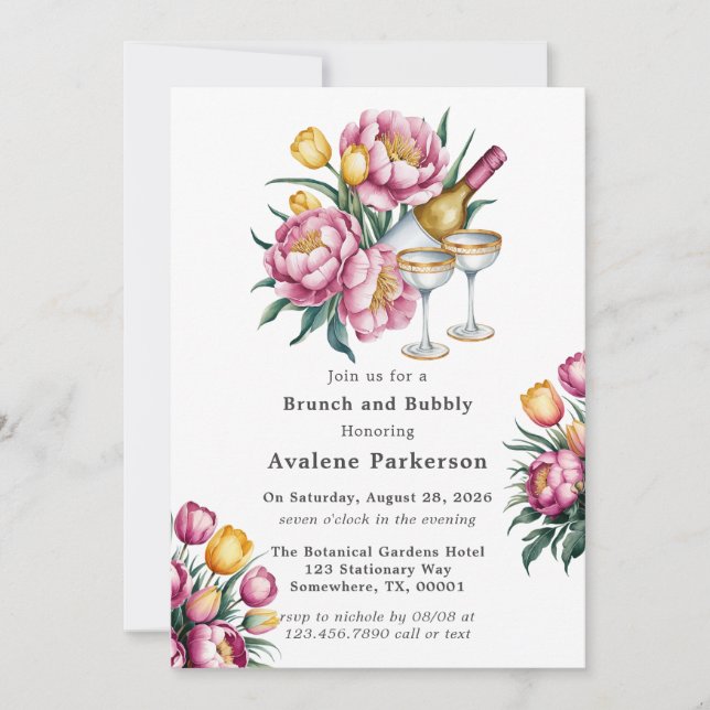 Vibrant Floral Harmony Brunch & Bubbly Invitation (Front)