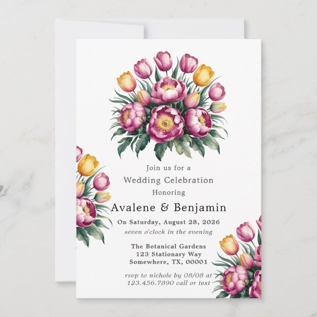 Vibrant Floral Harmony Wedding Celebration  Invitation (Front)