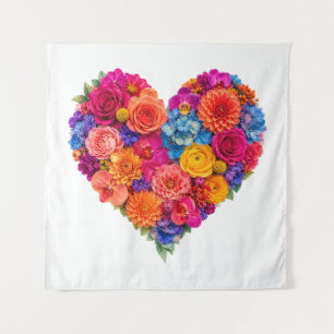 Vibrant Floral Heart Arrangement of Beautiful Art Tapestry