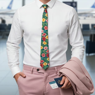 Vibrant Floral Hibiscus Hawaiian Tie