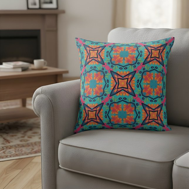 Vibrant Floral Kaleidoscope Pattern Cushion (Creator Uploaded)