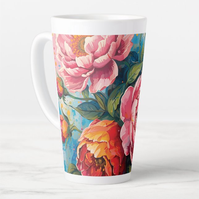 "Vibrant Floral Latte Mug – Coffee Cup for Tea (Left Angle)