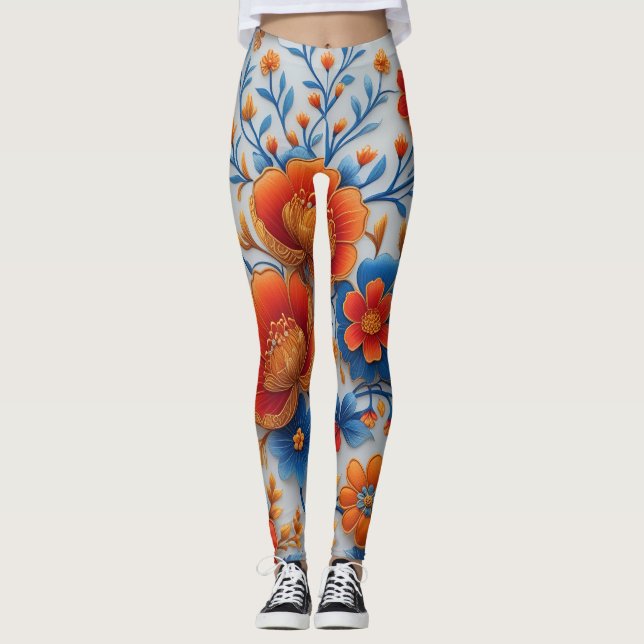 🌸 Vibrant Floral Leggings – Bold & Stylish 🌿 (Front)