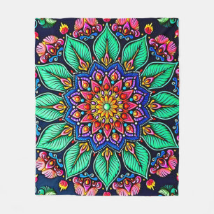 Vibrant Floral Mandala Art Fleece Blanket