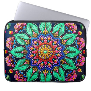 Vibrant Floral Mandala Art Laptop Sleeve