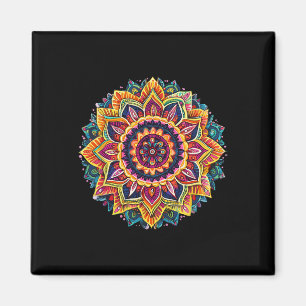 Vibrant Floral Mandala Chakra Circular Symmetry Magnet