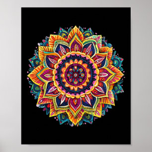Vibrant Floral Mandala Chakra Circular Symmetry Poster