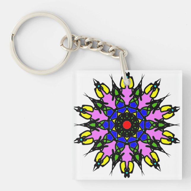 Vibrant Floral Mandala Key Ring (Front)