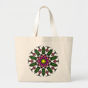 Vibrant Floral Mandala Large Tote Bag
