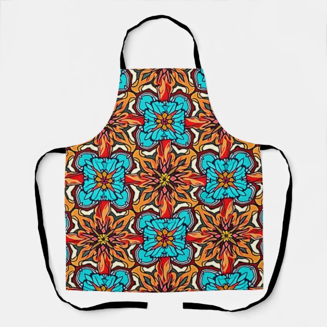 Vibrant Floral Mandala Repeat Art Apron (Front)