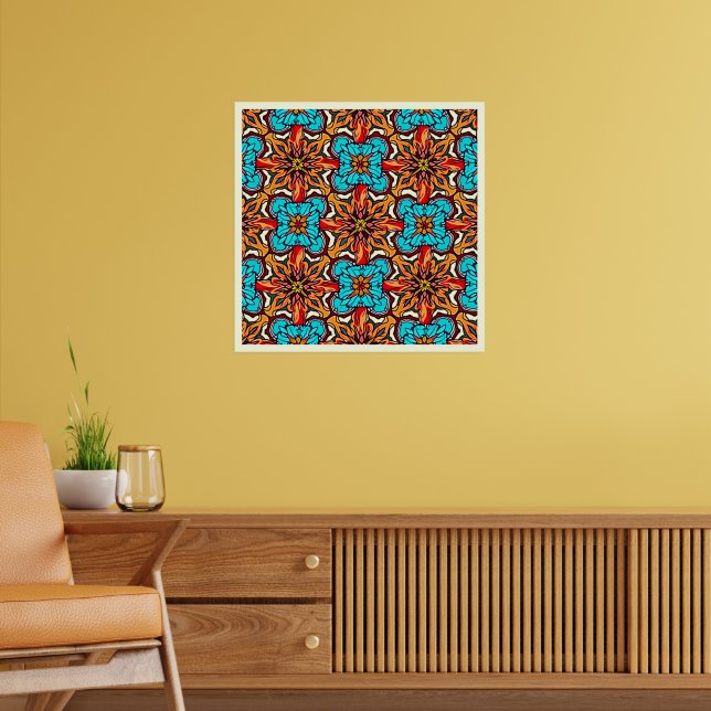 Vibrant Floral Mandala Repeat Art Poster (Living Room 2)