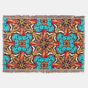 Vibrant Floral Mandala Repeat Art Throw Blanket