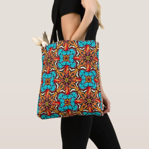 Vibrant Floral Mandala Repeat Art Tote Bag