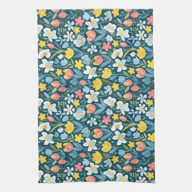 Vibrant Floral Medley Tea Towel (Vertical)