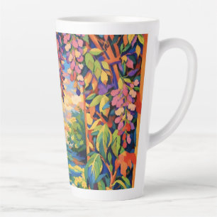 Vibrant Floral Ocean Sunset Garden – Fauve Latte Mug