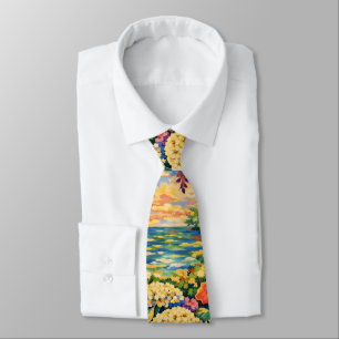 Vibrant Floral Ocean Sunset Garden – Fauve Tie