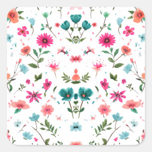 Vibrant Floral Pattern Art Square Sticker