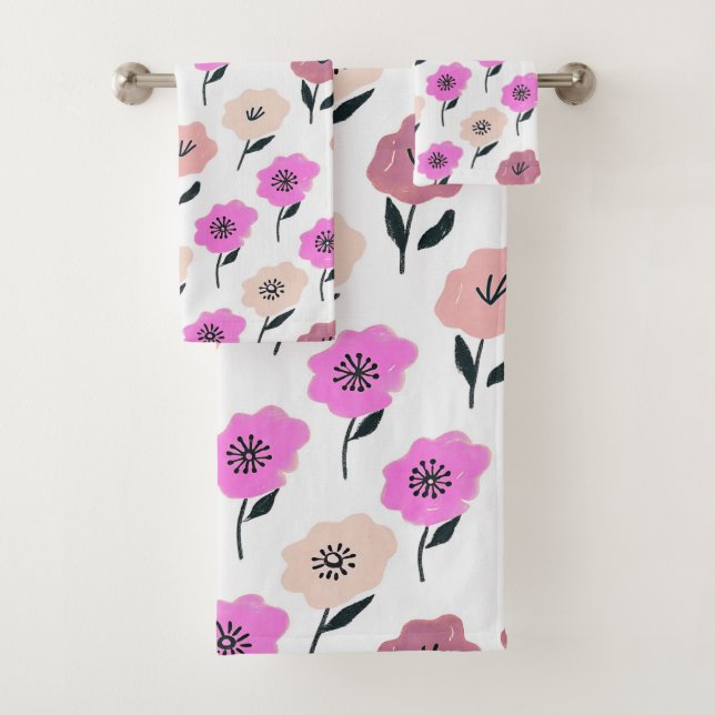 Vibrant Floral Pattern Bath Towel Set (Insitu)