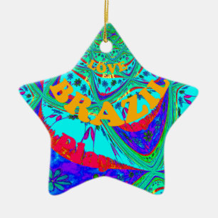 Vibrant Floral Pattern: Brazilian Tribute Eat Love Ceramic Ornament