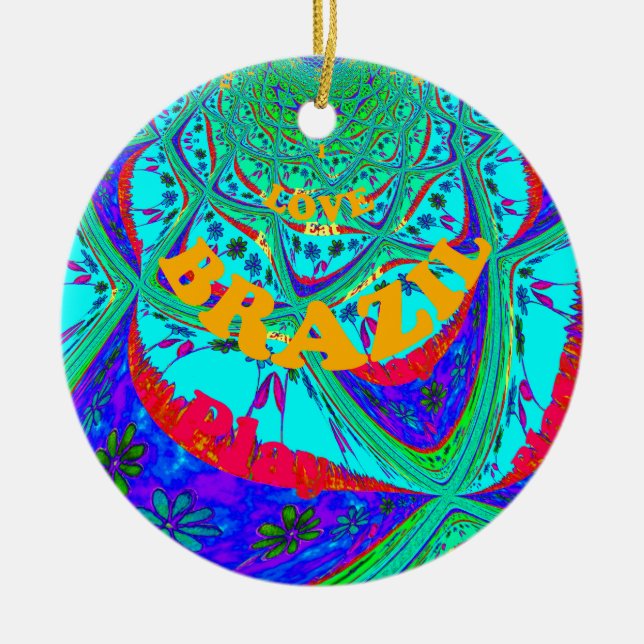 Vibrant Floral Pattern: Brazilian Tribute Eat Love Ceramic Tree Decoration (Front)