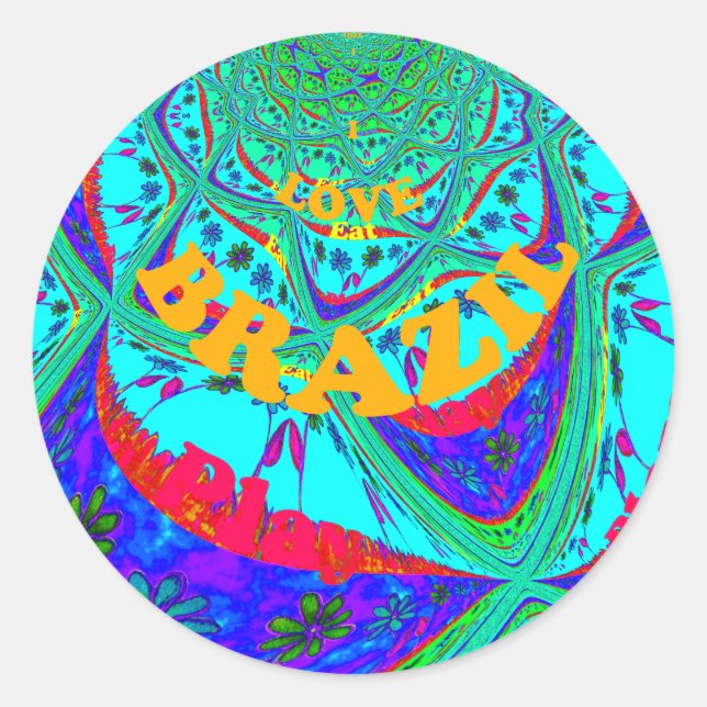 Vibrant Floral Pattern: Brazilian Tribute Eat Love Classic Round Sticker (Front)